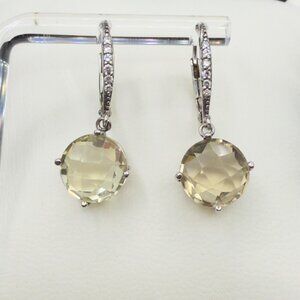 Sterling Silver Lemon Quartz Hinged Dangle Drop Earrings CZ Accents